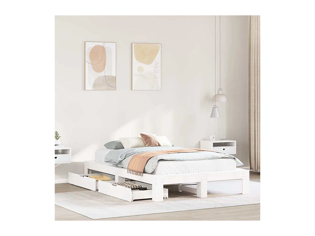 Cadre de lit sans matelas blanc 135x190 cm bois de pin massif