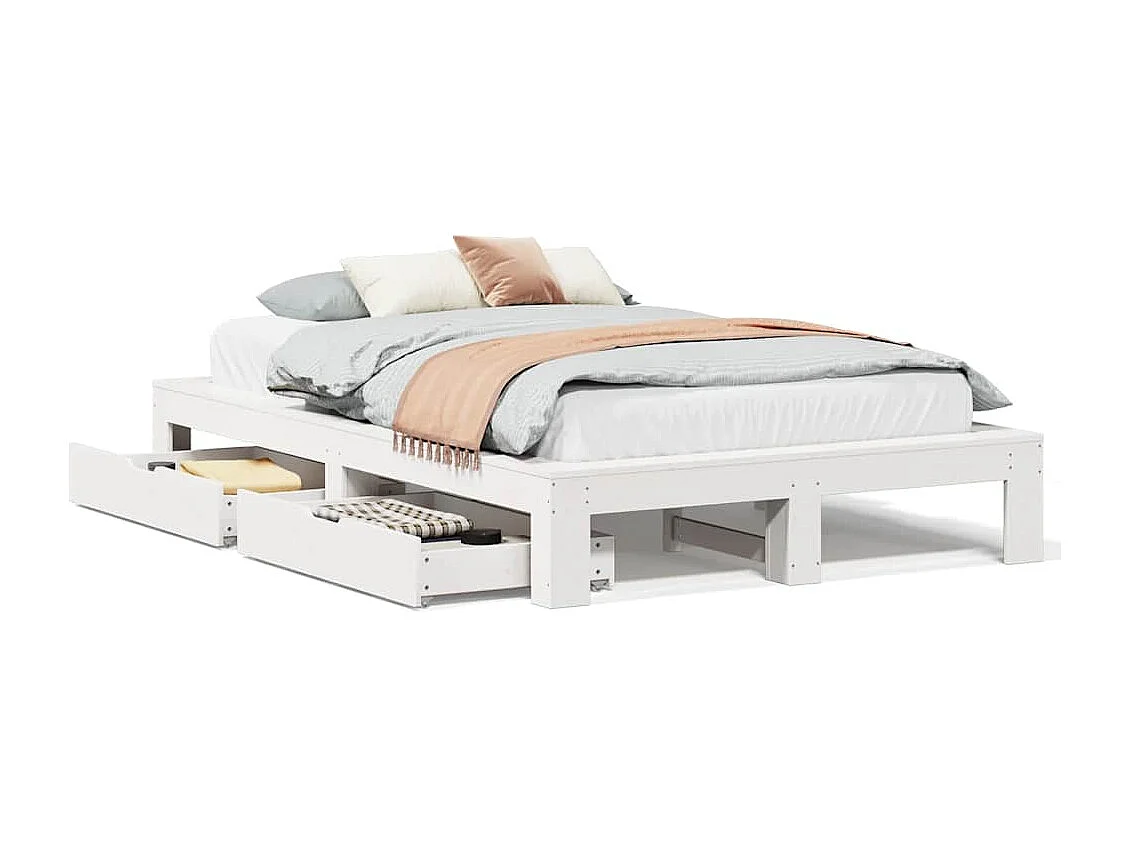 Bedframe zonder matras massief grenenhout wit 135x190 cm