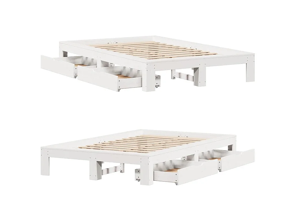 Cama sem colchão 135x190 cm madeira de pinho maciça branco