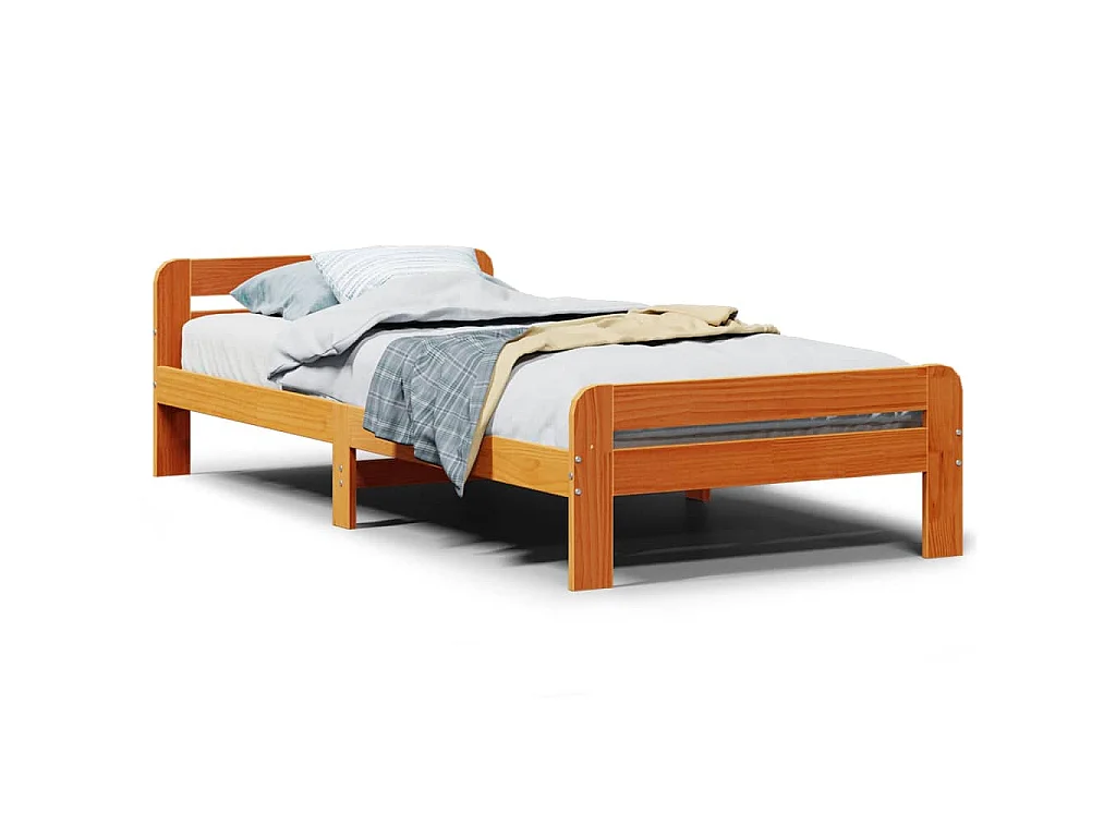 Bedframe zonder matras massief grenenhout wasbruin 75x190 cm