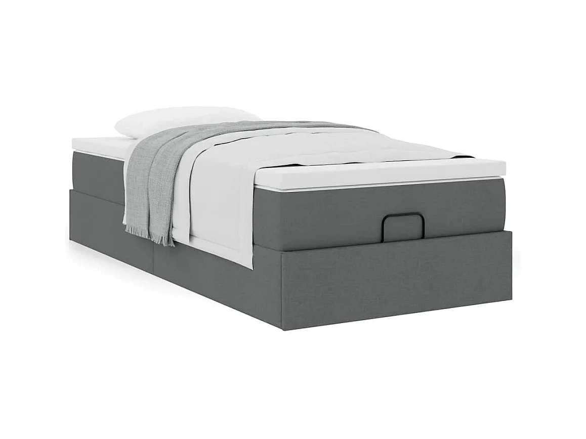Cadre de lit ottoman avec matelas gris foncé 80x200 cm tissu