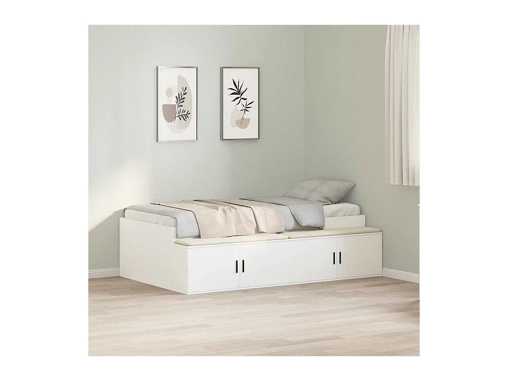 Cadre de lit avec rangement Blanc 75 x 190 cm Bois d'ingénierie