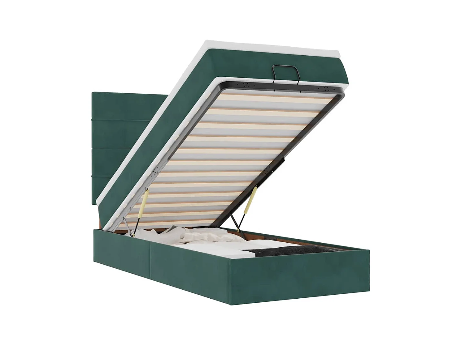 Cadre de lit ottoman avec matelas vert foncé 80x200 cm velours