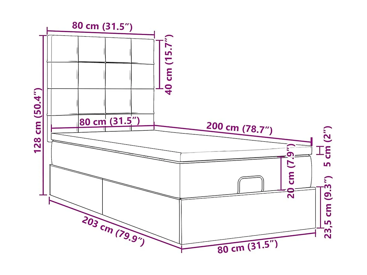 Struttura Letto Pouf con Materassi 80x200 cm Velluto