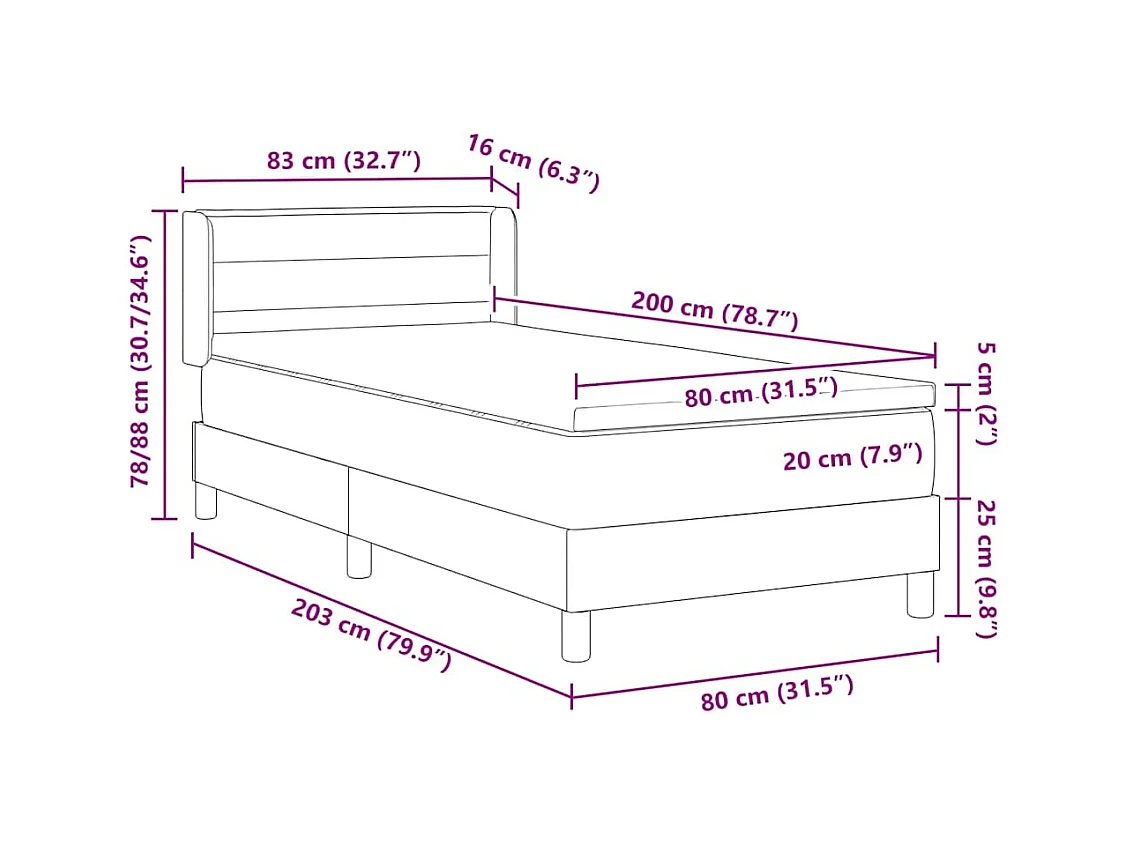 Cama box spring com colchão Cinzento-acastanhado 80 x 200 cm
