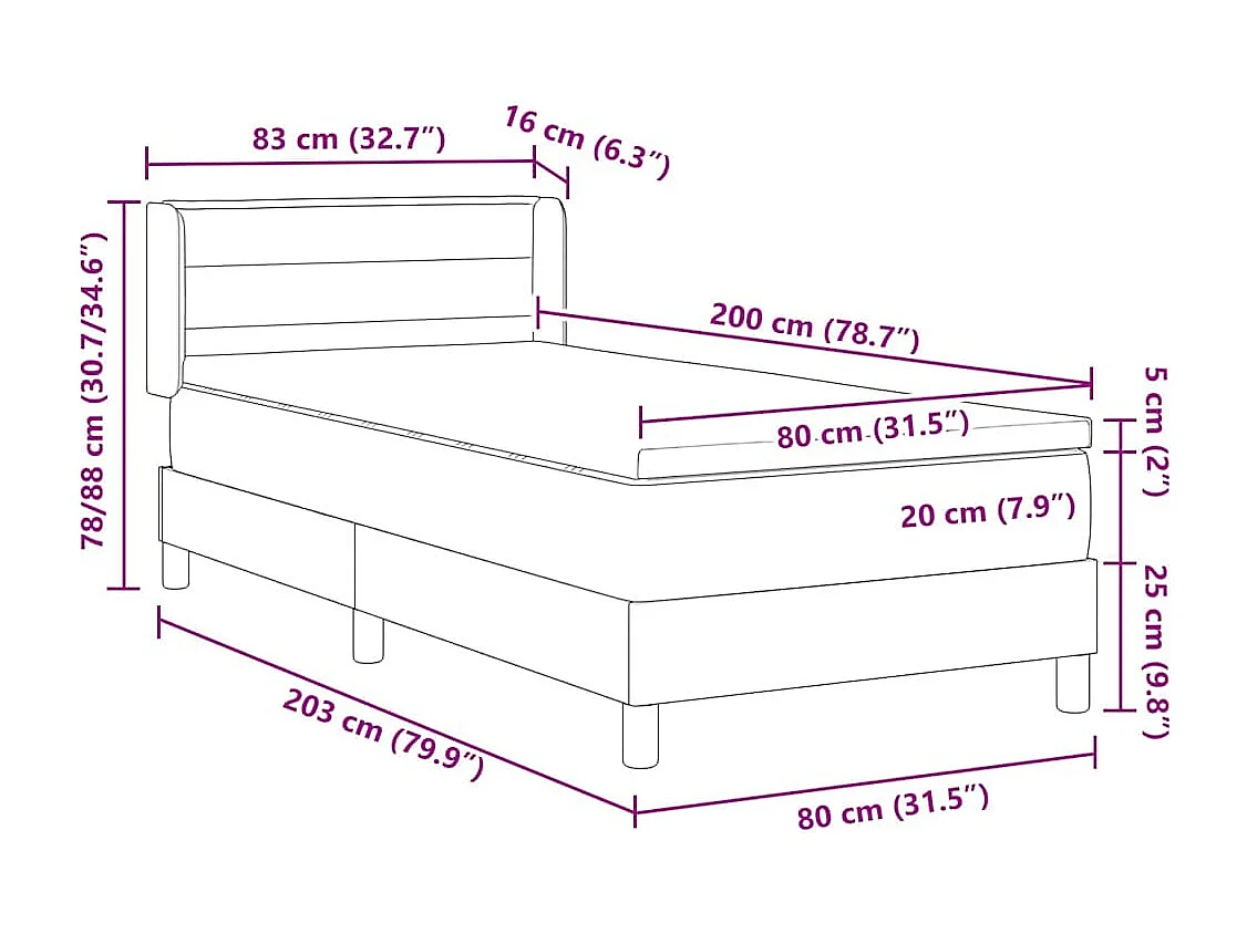 Cama box spring com colchão Cinzento-acastanhado 80 x 200 cm
