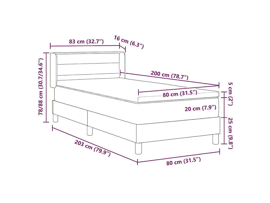 Boxspringbett mit Kopfteil Taupe 200 x 80 cm Stoff