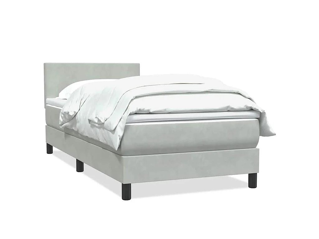 Cama box spring con colchón terciopelo gris claro 80x220 cm