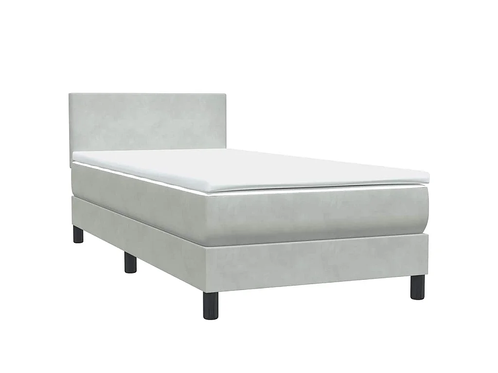 Cama box spring con colchón terciopelo gris claro 80x220 cm