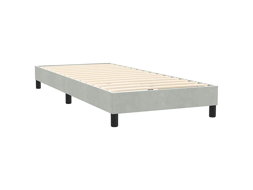Cama box spring con colchón terciopelo gris claro 80x220 cm