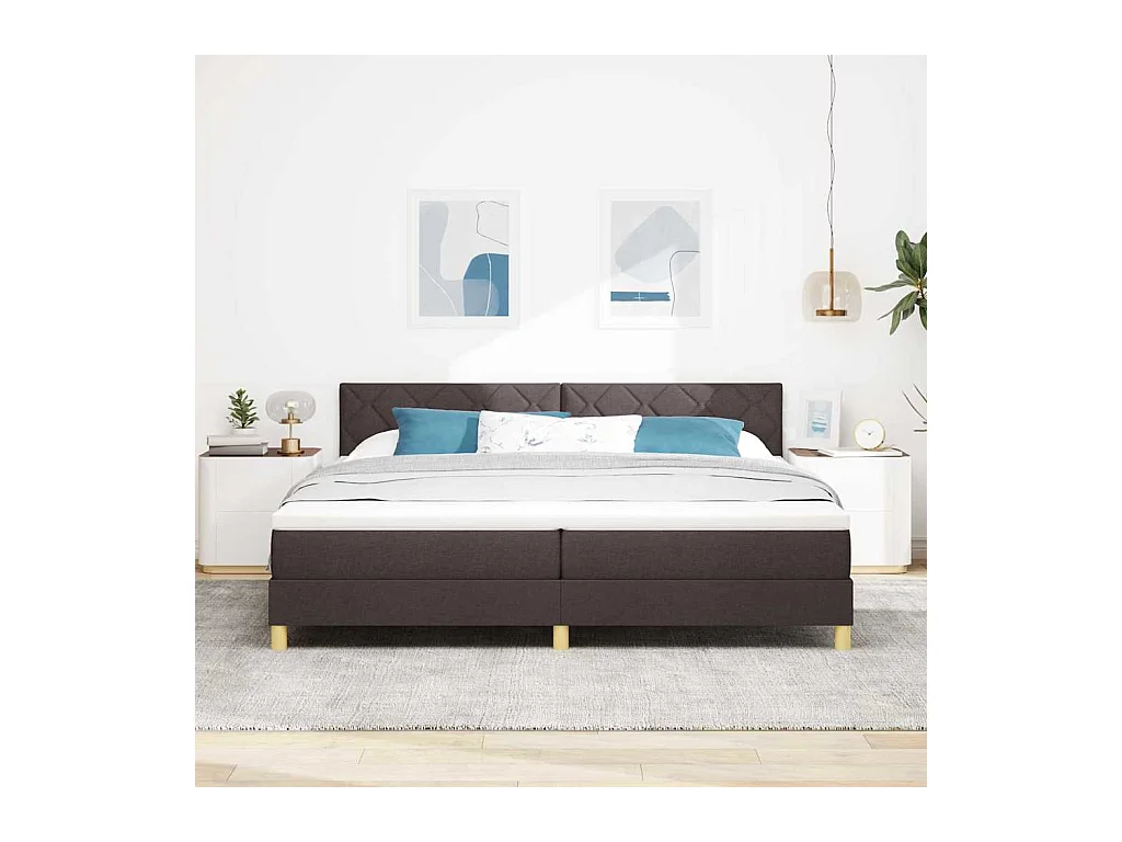Lit à ressorts avec matelas Marron foncé 200 x 200 cm tissu