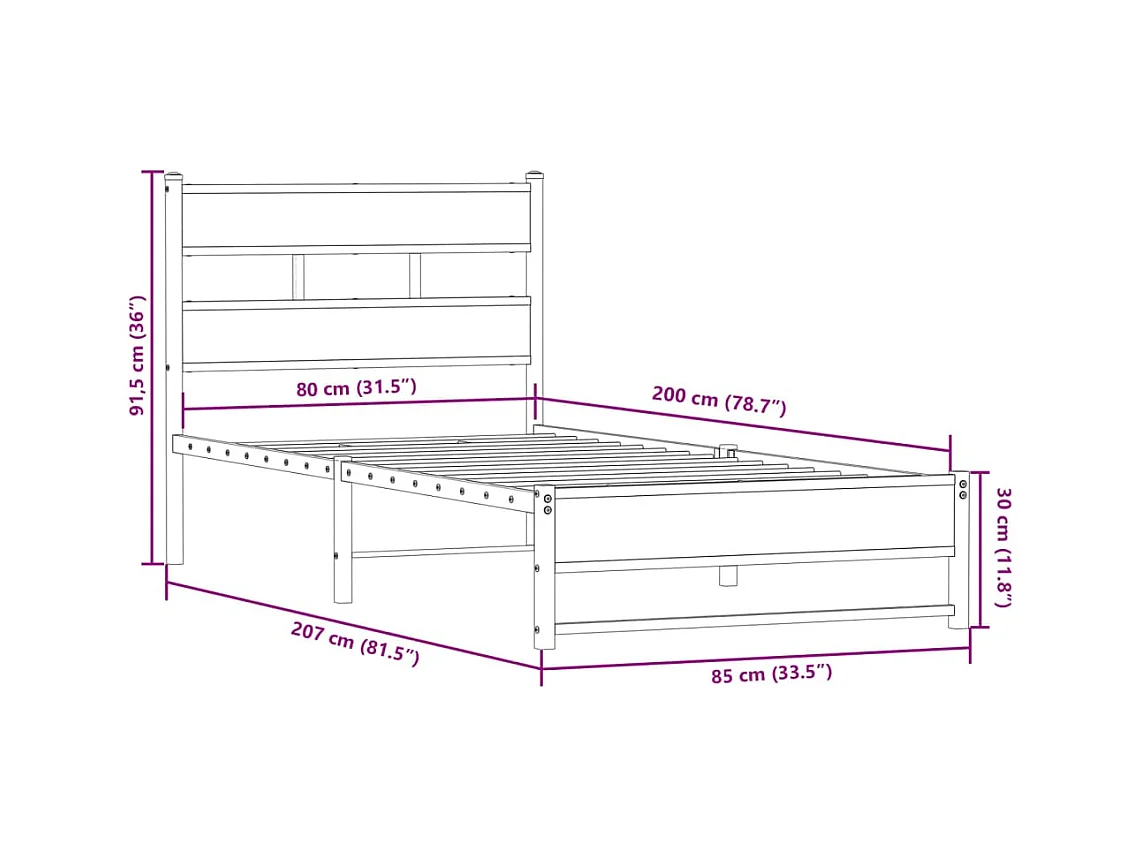 Bedframe zonder matras metaal sonoma eikenkleurig 80x200 cm