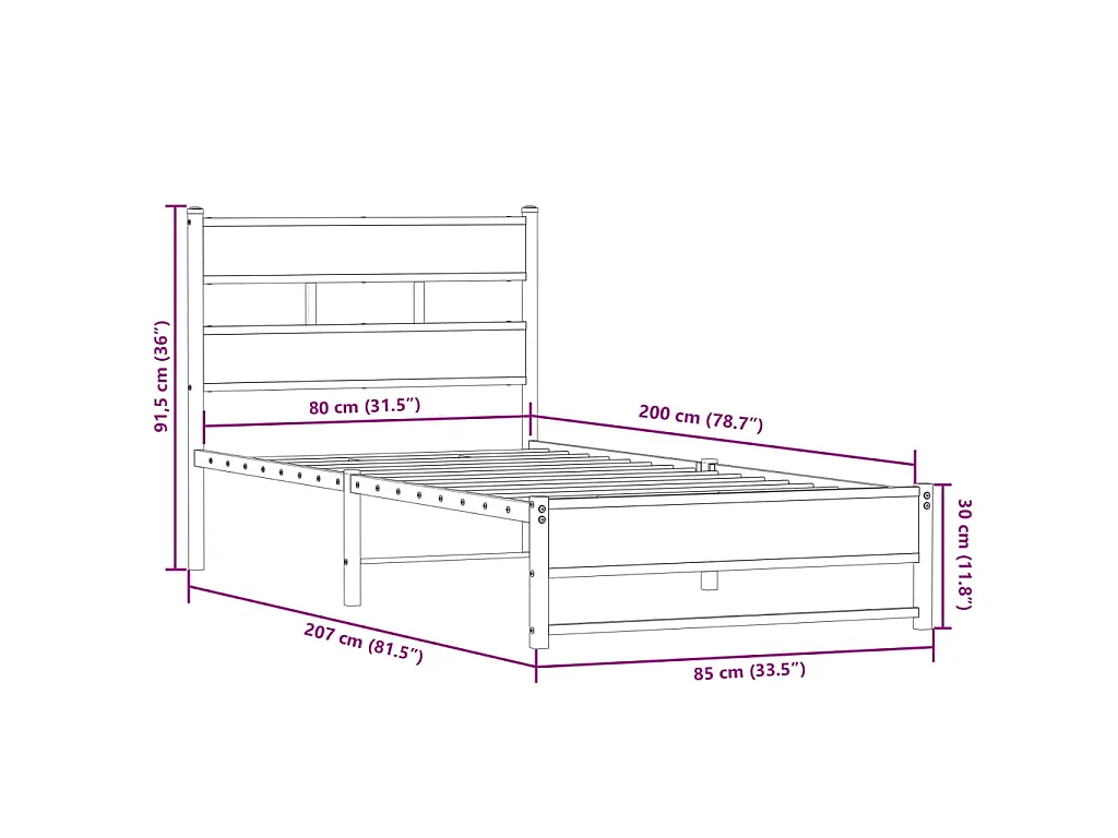 Cadre de lit en métal sans matelas chêne sonoma 80x200 cm