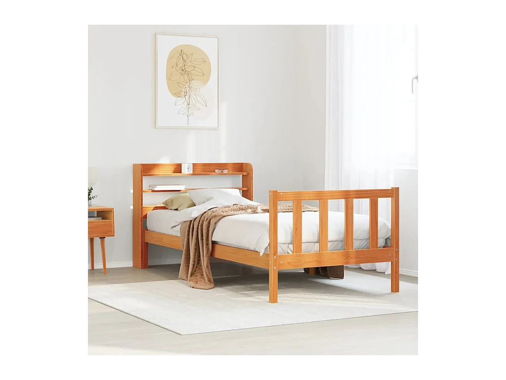 Bettgestell mit Kopfteil ohne Matratze Wachsbraun 75x190 cm