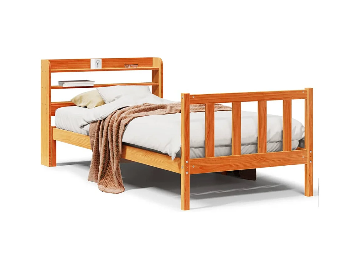 Bettgestell mit Kopfteil ohne Matratze Wachsbraun 75x190 cm