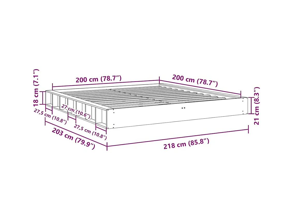 Bedframe zonder matras 200x200 cm massief hout eiken