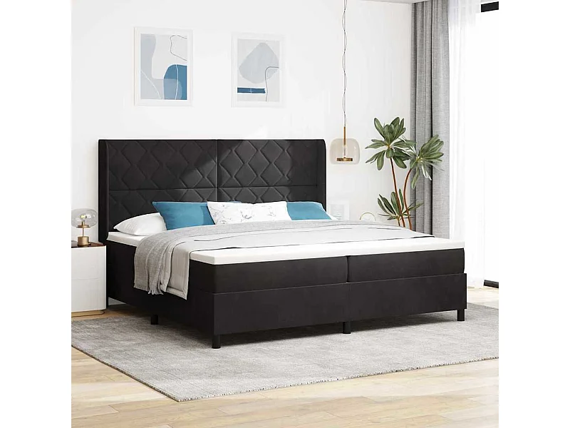 Boxspringbett mit Kopfteil Schwarz 200 x 200 cm Samt