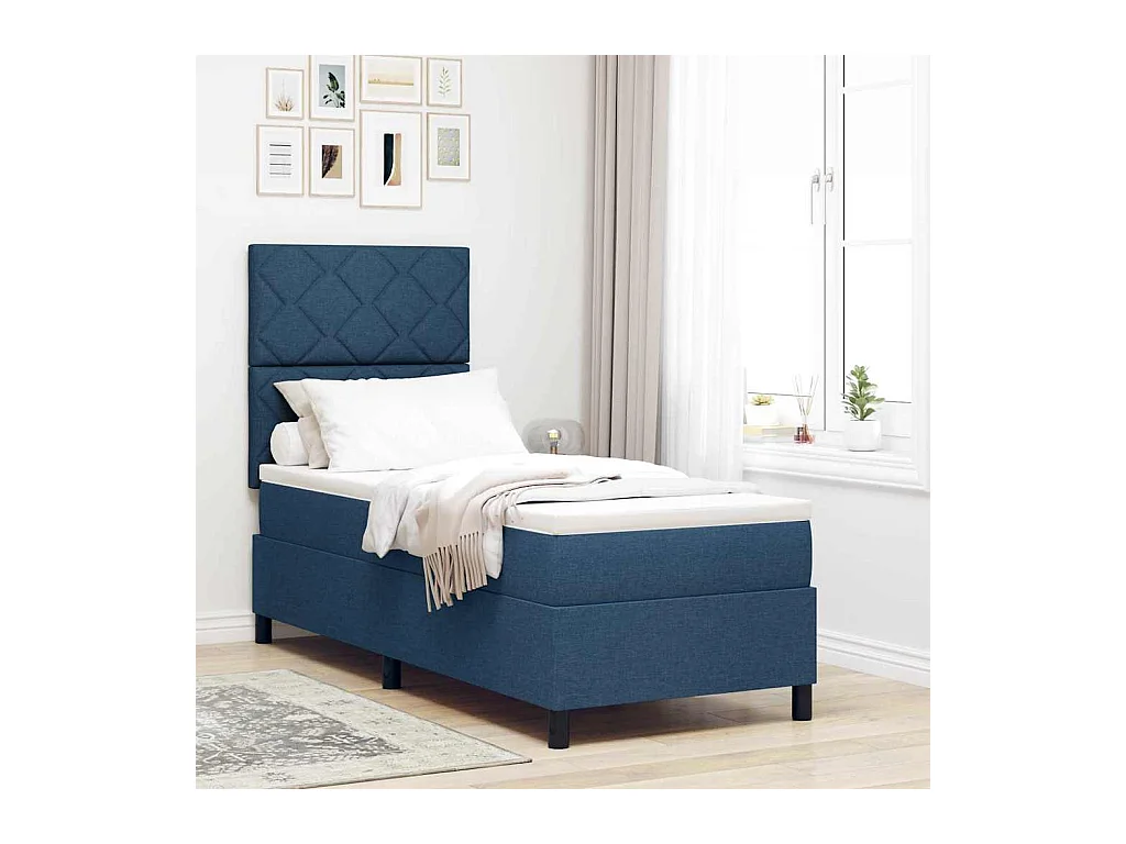 Boxspringbett mit Matratze mit Kopfteil Blau 80 x 200 cm Stoff