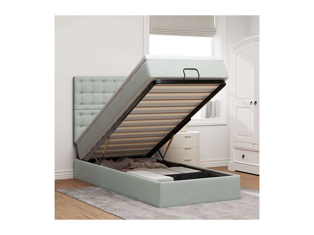 Ottoman-Bett mit Matratzen & LEDs Hellgrau 80x200 cm Samt