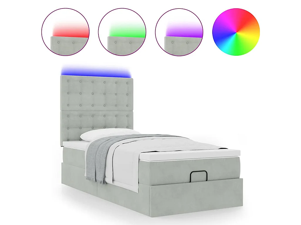 Cadre de lit ottoman avec matelas gris clair 80x200 cm velours