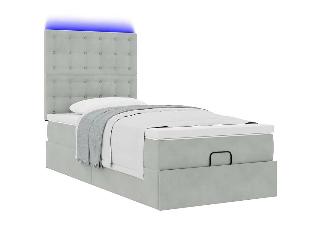 Cadre de lit ottoman avec matelas gris clair 80x200 cm velours