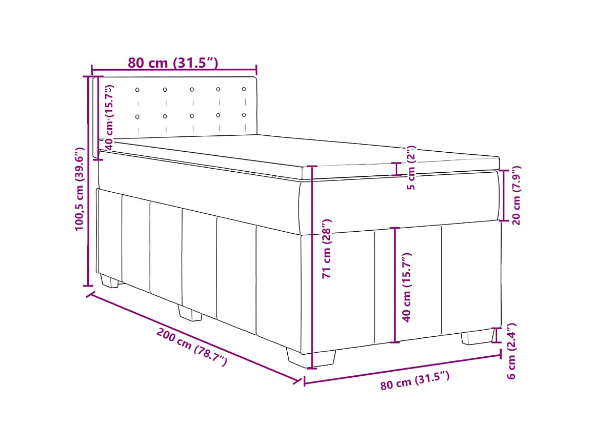 Boxspringbett mit Matratze Schwarz 80x200 cm Stoff