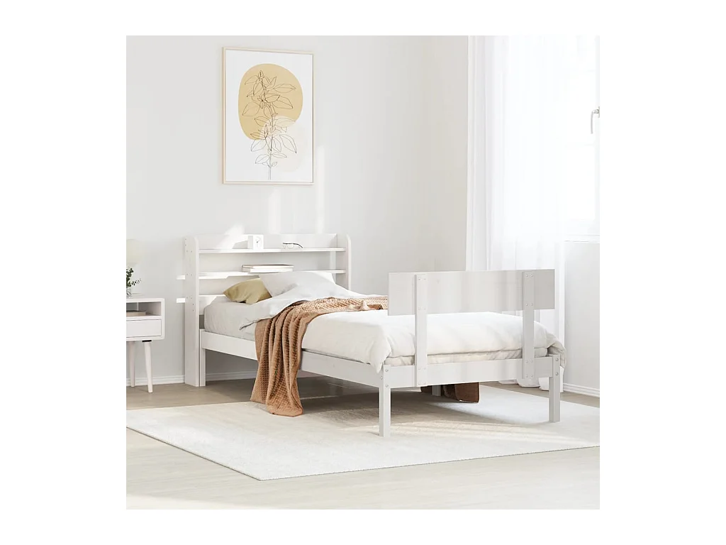 Cadre de lit sans matelas blanc 75x190 cm bois de pin massif