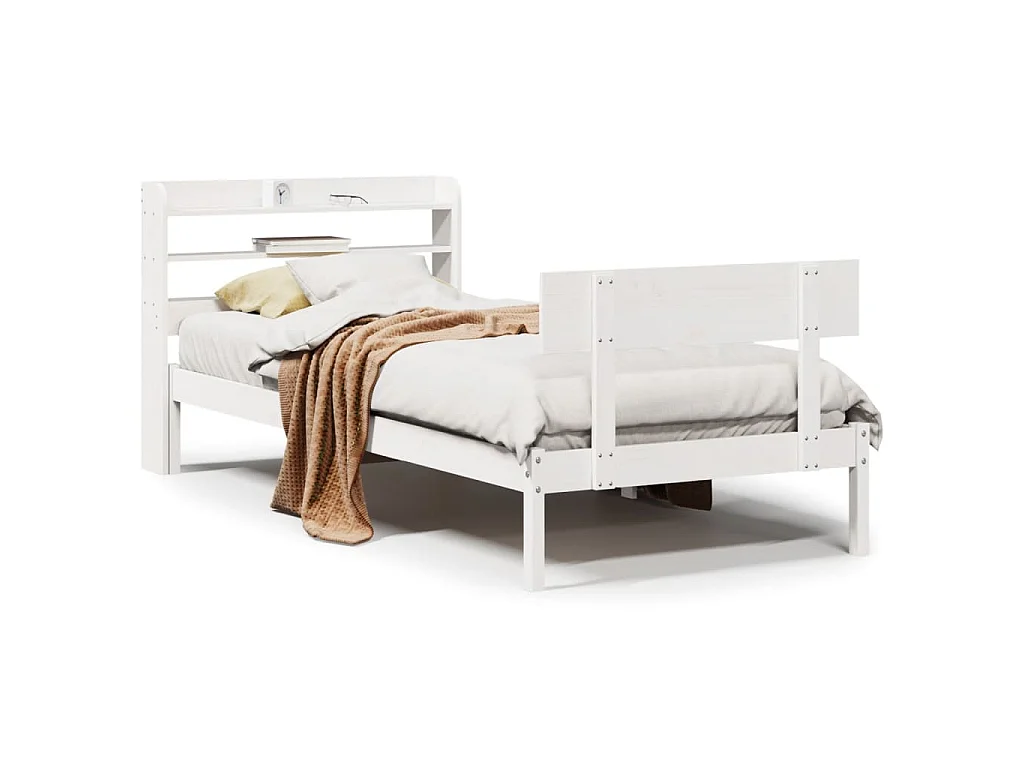 Bedframe zonder matras massief grenenhout wit 75x190 cm
