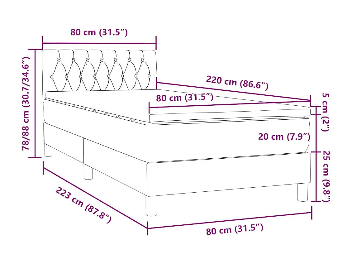 Boxspringbett mit Matratze & LED Schwarz 80x220 cm Samt