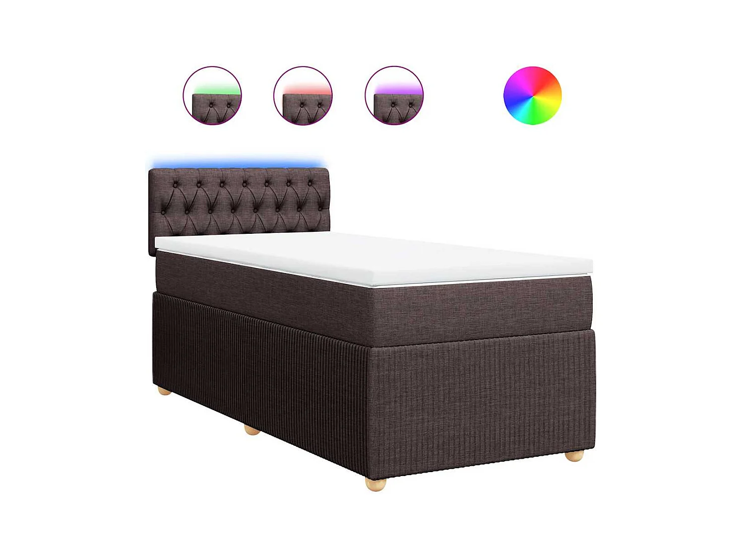 Cama box spring con colchón tela marrón oscuro 80x200 cm