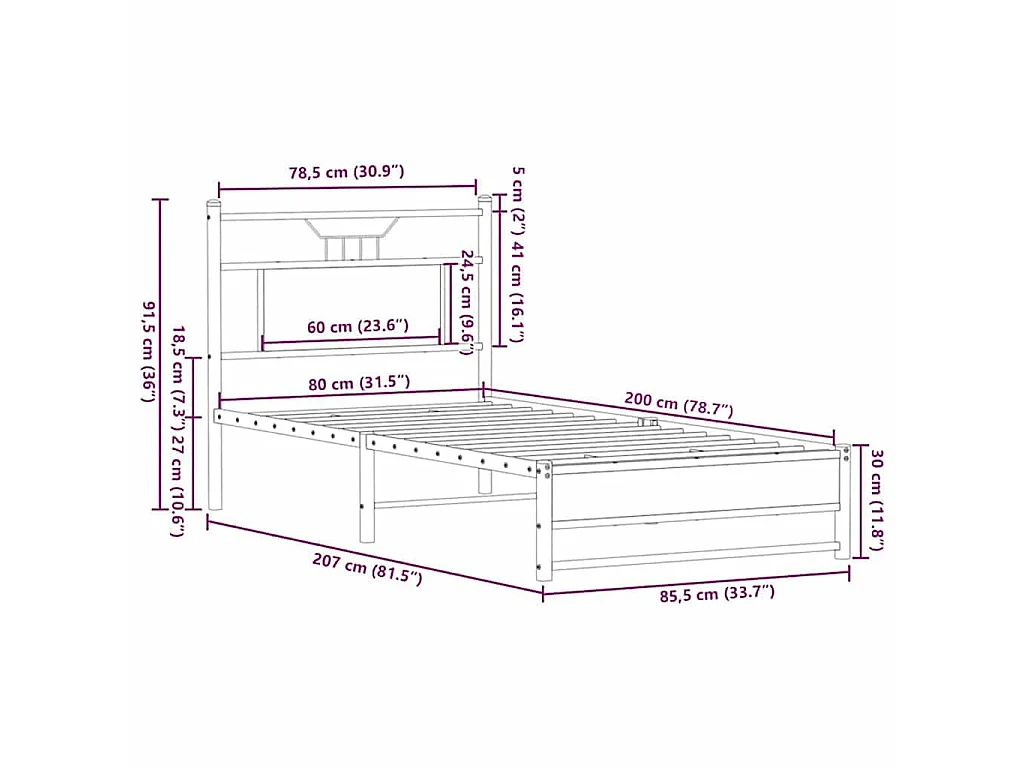 Giroletto senza Materasso Rovere Marrone 80x200cm in Truciolato