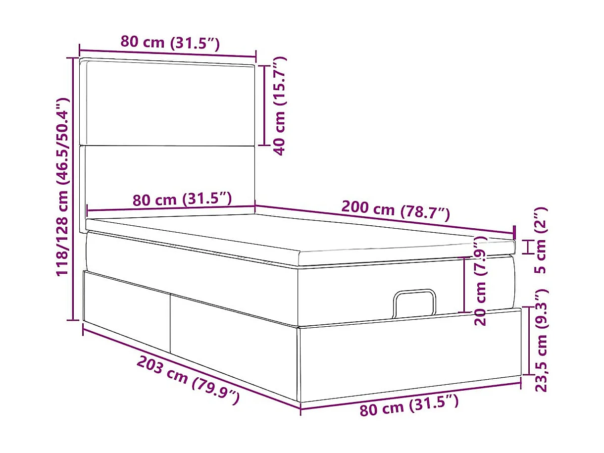 Estructura cama otomana colchones gris claro 80x200cm