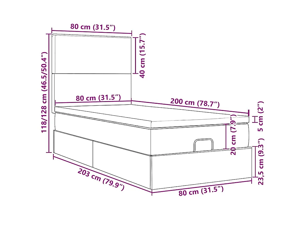 Ottoman bed met matrassen 80x200cm fluweel lichtgrijs