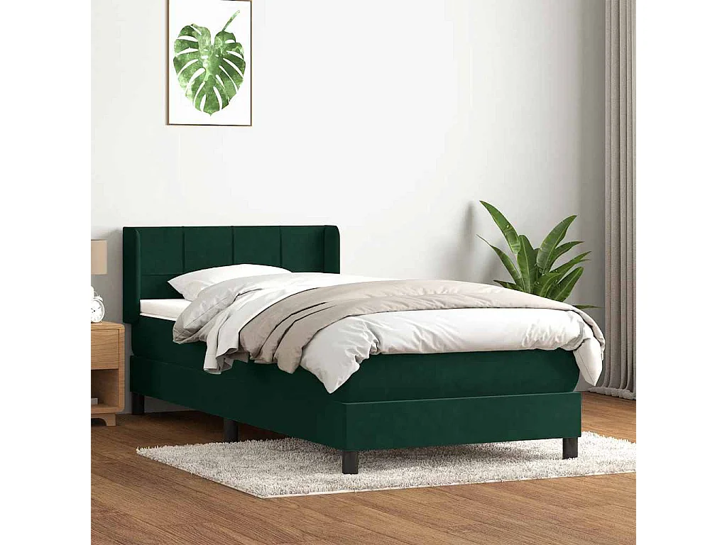 Sommier à lattes de lit et matelas vert foncé 80x220 cm velours