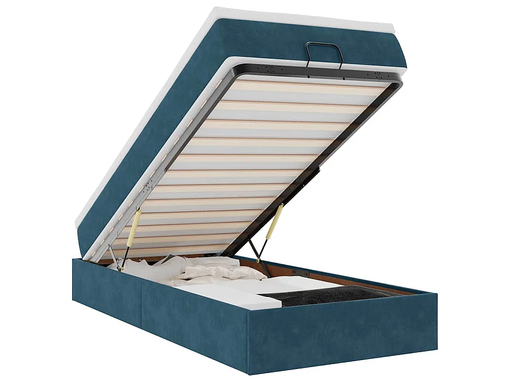 Estrutura cama otomana colchão 80x200 cm veludo azul escuro