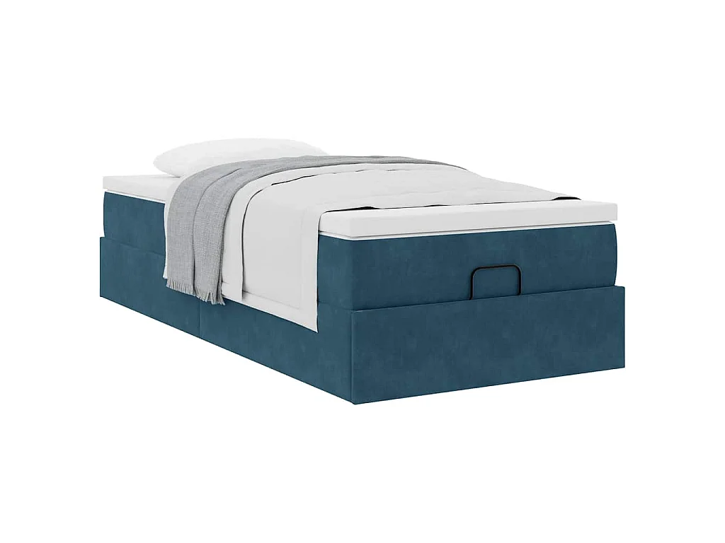 Estrutura cama otomana colchão 80x200 cm veludo azul escuro