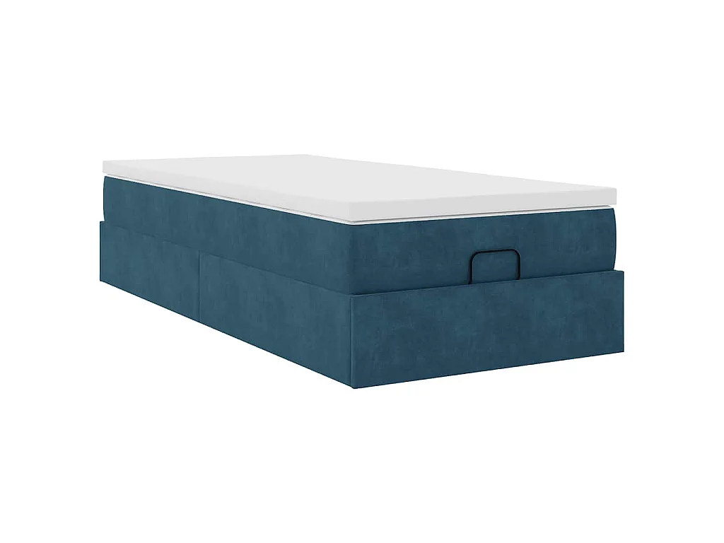 Estrutura cama otomana colchão 80x200 cm veludo azul escuro