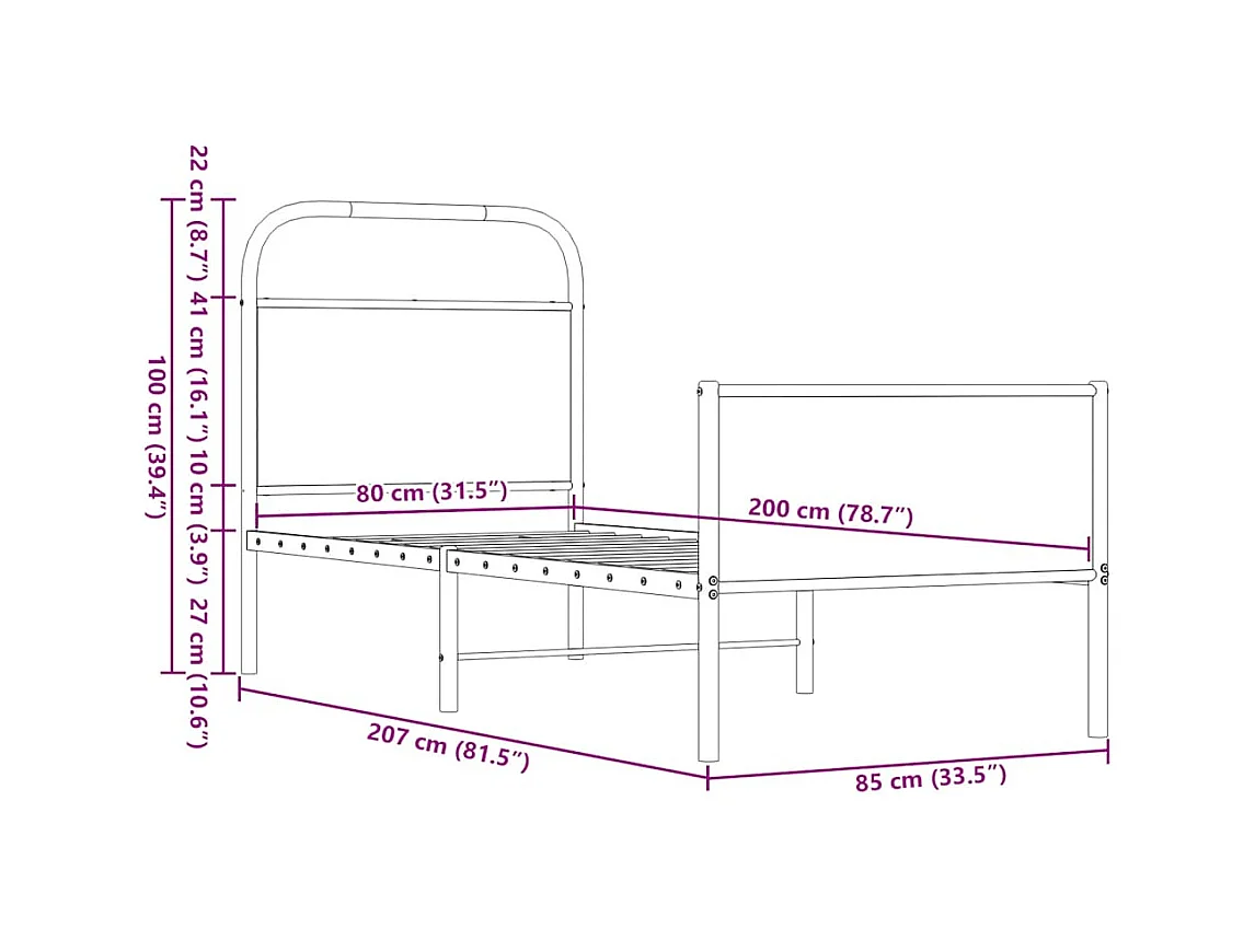 Cadre de lit sans matelas 80x200cm chêne marron bois ingénierie