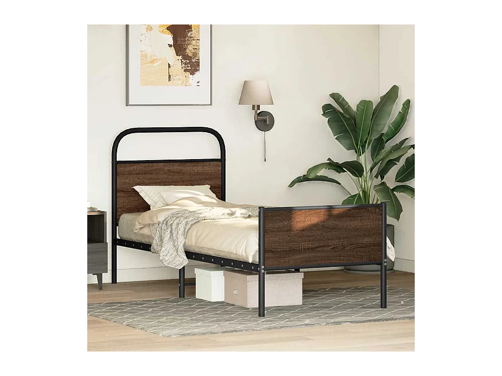 Cadre de lit sans matelas 80x200cm chêne marron bois ingénierie