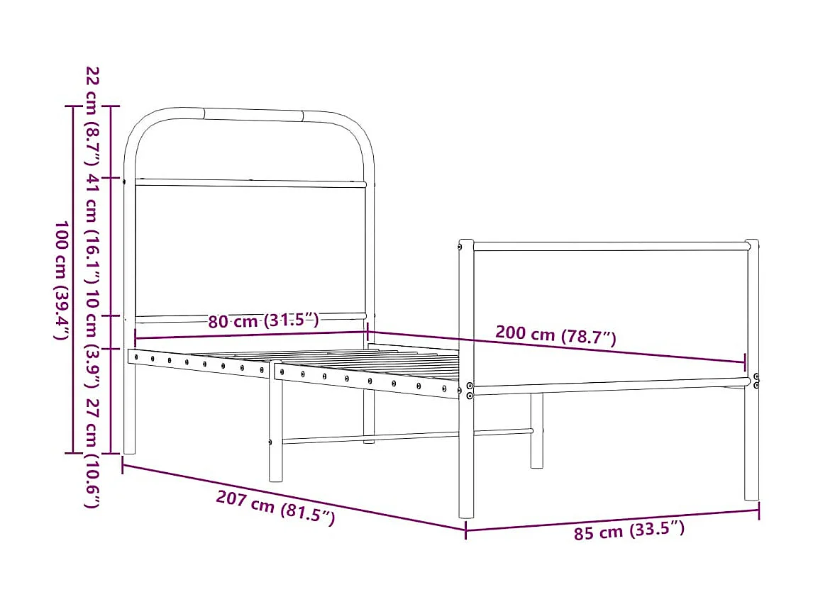 Cadre de lit sans matelas 80x200cm chêne marron bois ingénierie