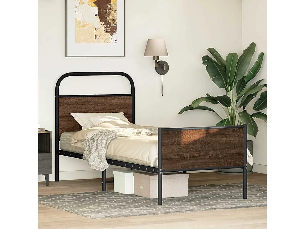 Cadre de lit sans matelas 80x200cm chêne marron bois ingénierie