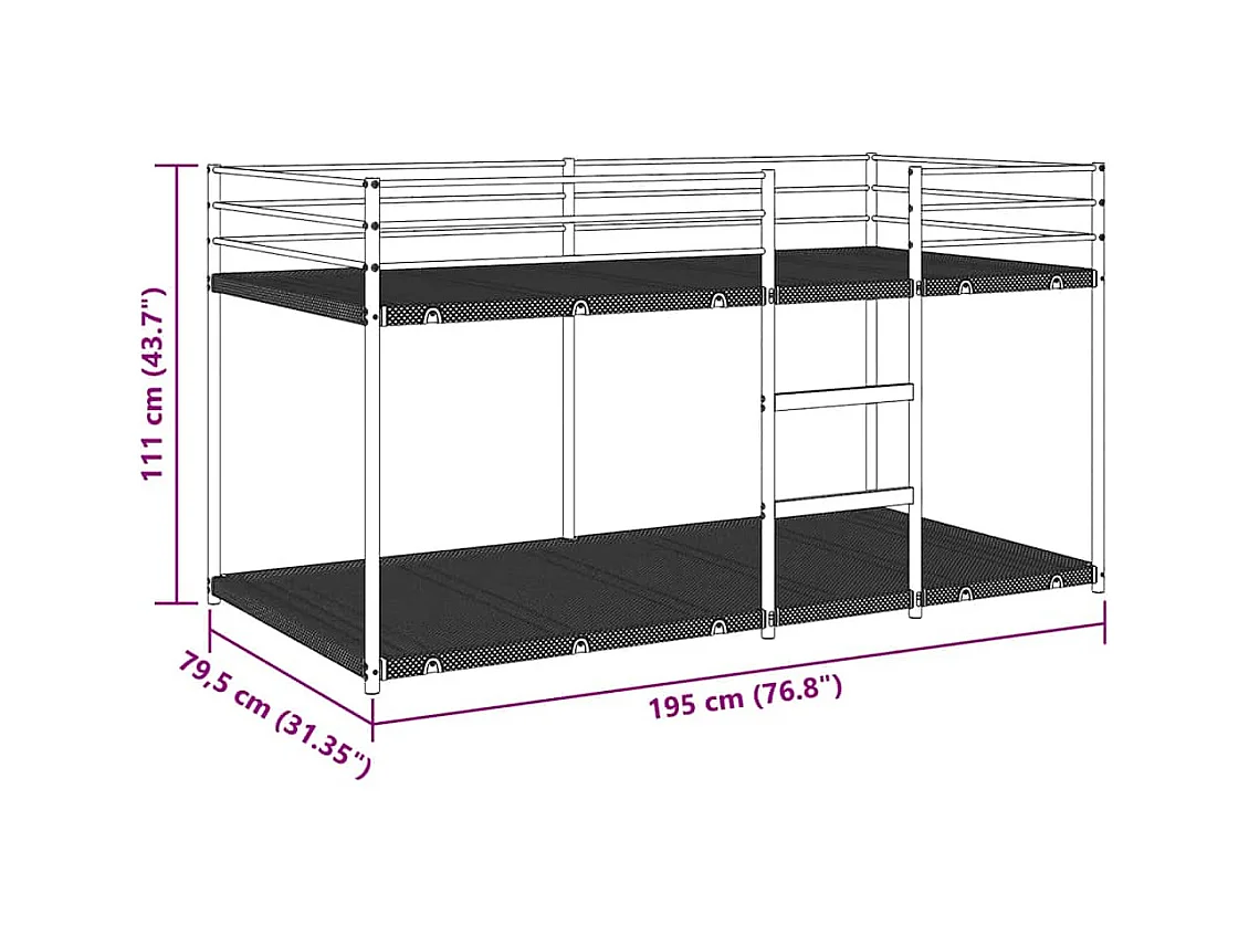 Stapelbed zonder matras 75x190 cm staal wit