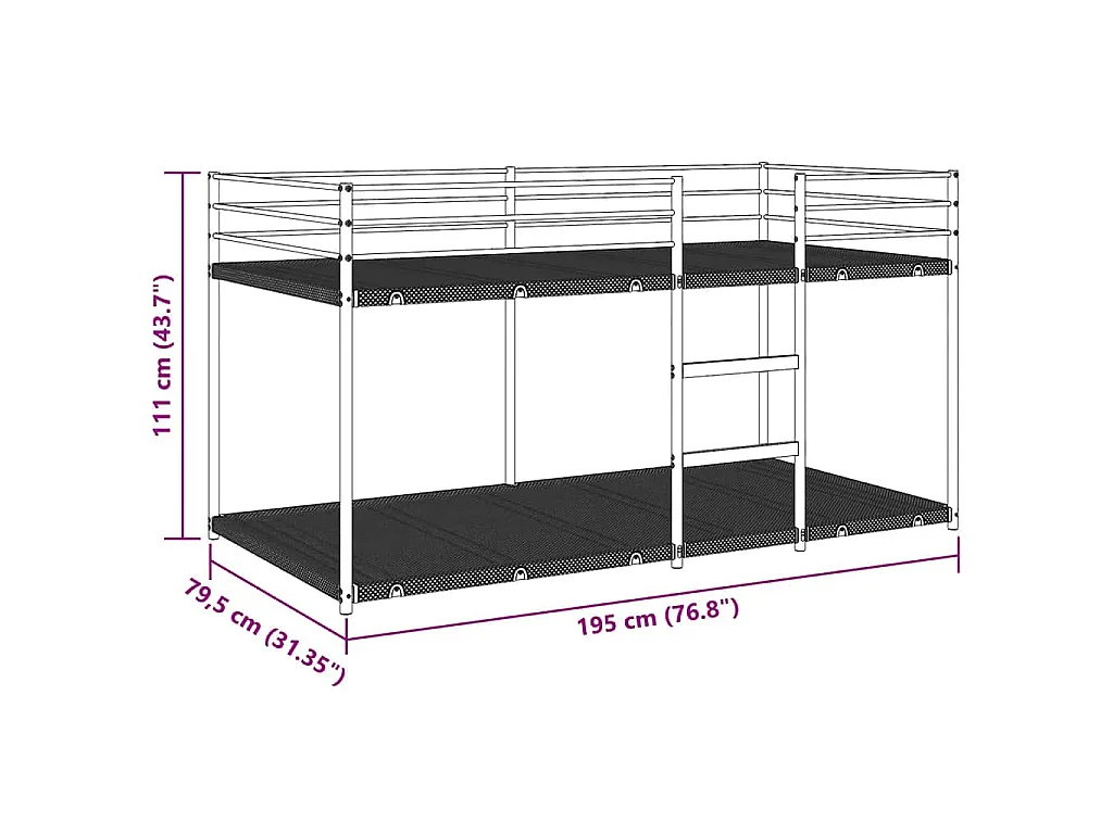 Lit superposé sans matelas blanc 75x190 cm acier