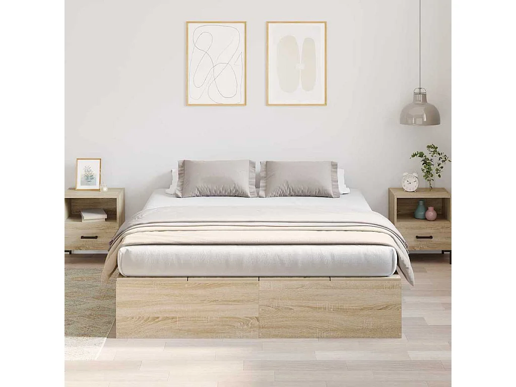 Cadre de lit avec rangement Chêne Sonoma 135 x 190 cm