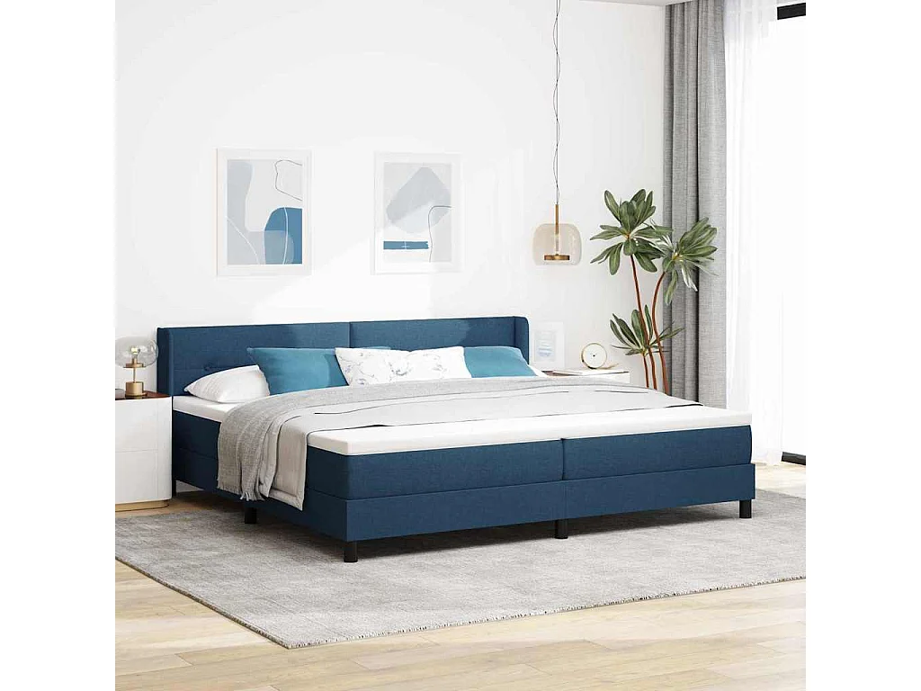 Letto a molle con testiera Blu 200 x 200 cm Tessuto