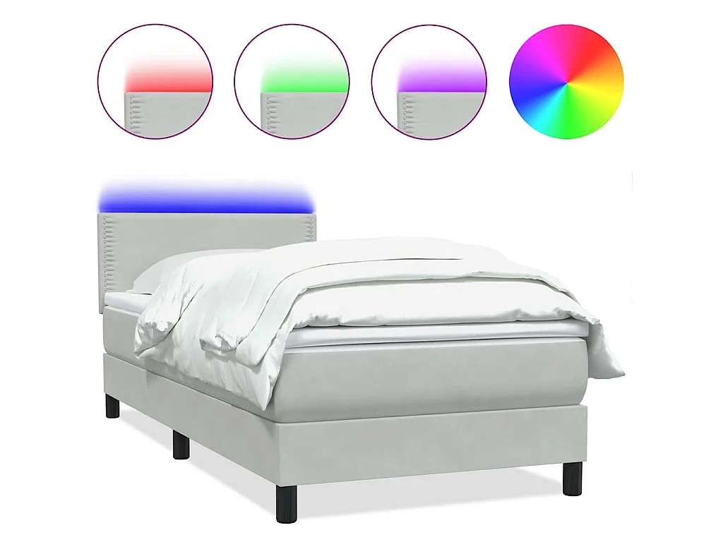 Sommier à lattes de lit et matelas et LED gris clair 80x220 cm velours
