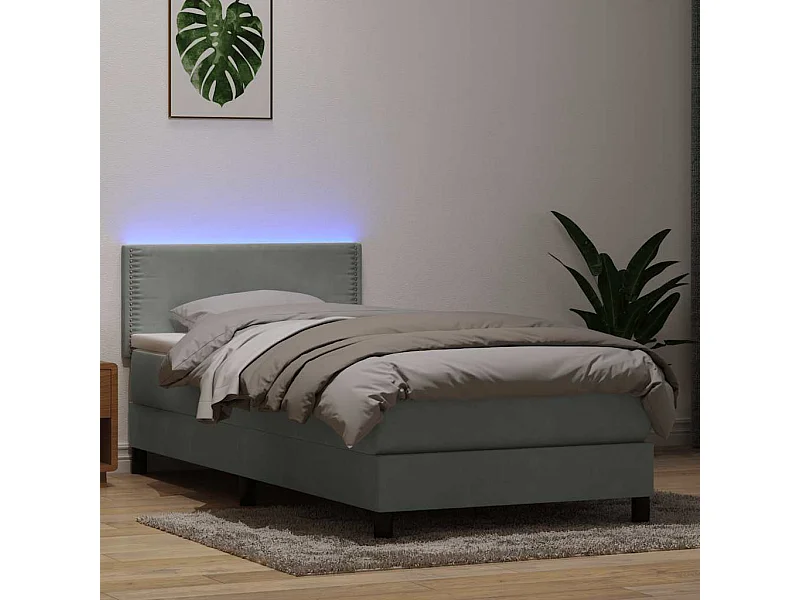 Boxspring met matras en LED fluweel lichtgrijs 80x220 cm