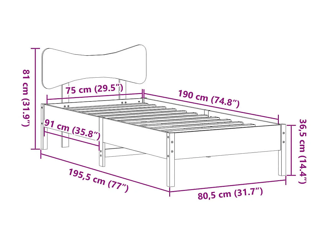 Bedframe zonder matras massief grenenhout wasbruin 75x190 cm