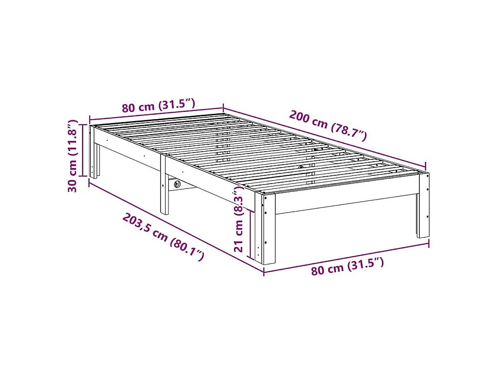Cadre de lit sans matelas cire marron 80x200 cm bois pin massif