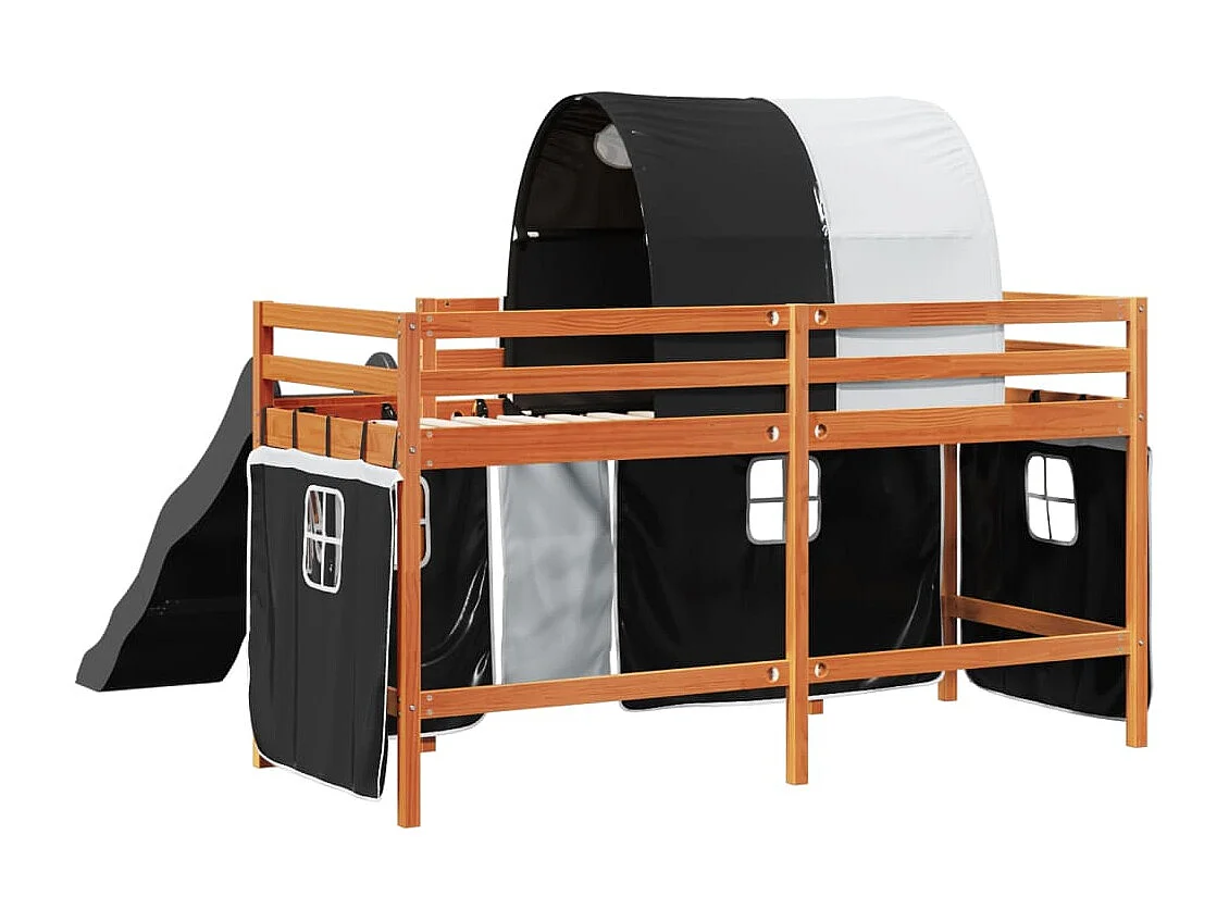 Lit mezzanine enfants et tunnel blanc/noir 80x200cm pin massif